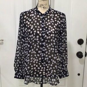 🆕 MNG Blouson Vidler Blouse Crew Neck Long Sleeves Sheer Fabric Button Front